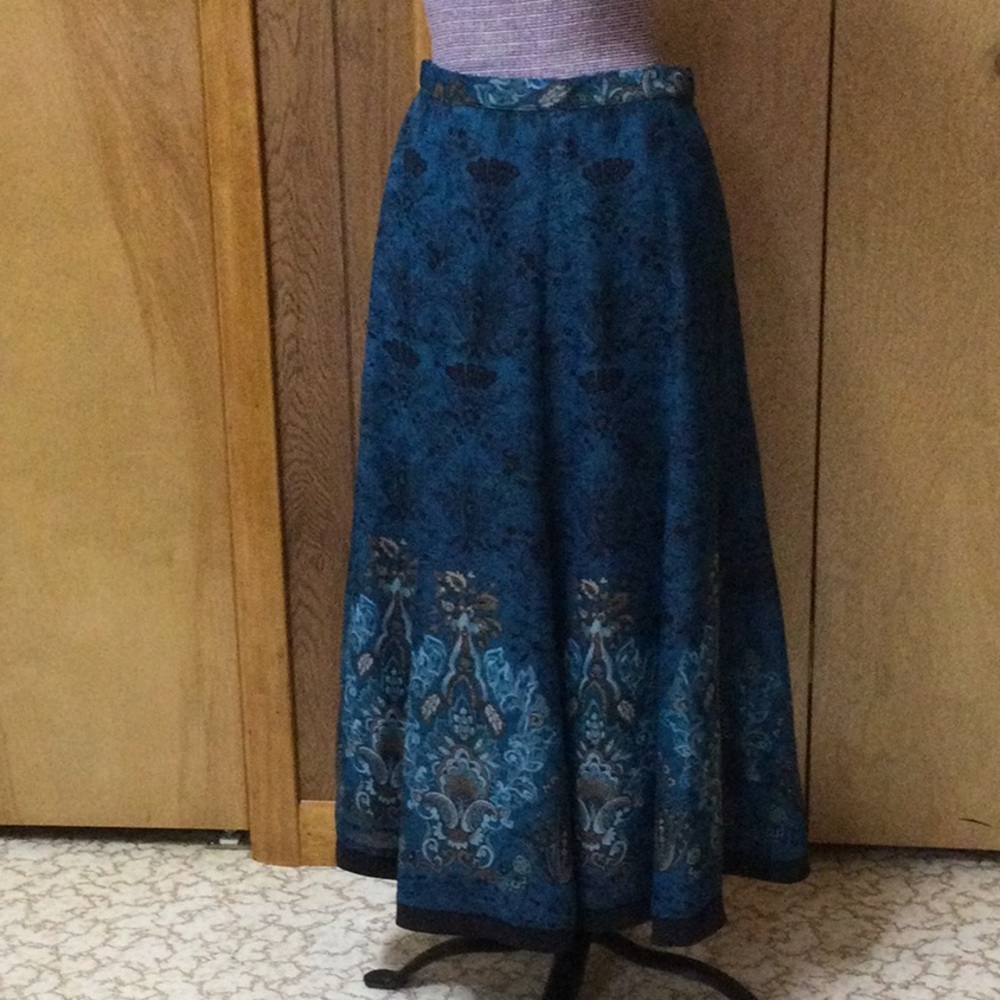 Coldwater Creek Lined Blue Print Skirt Petite S